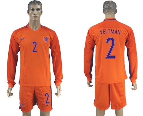 Holland #2 Veltman Home Long Sleeves Soccer Country Jersey